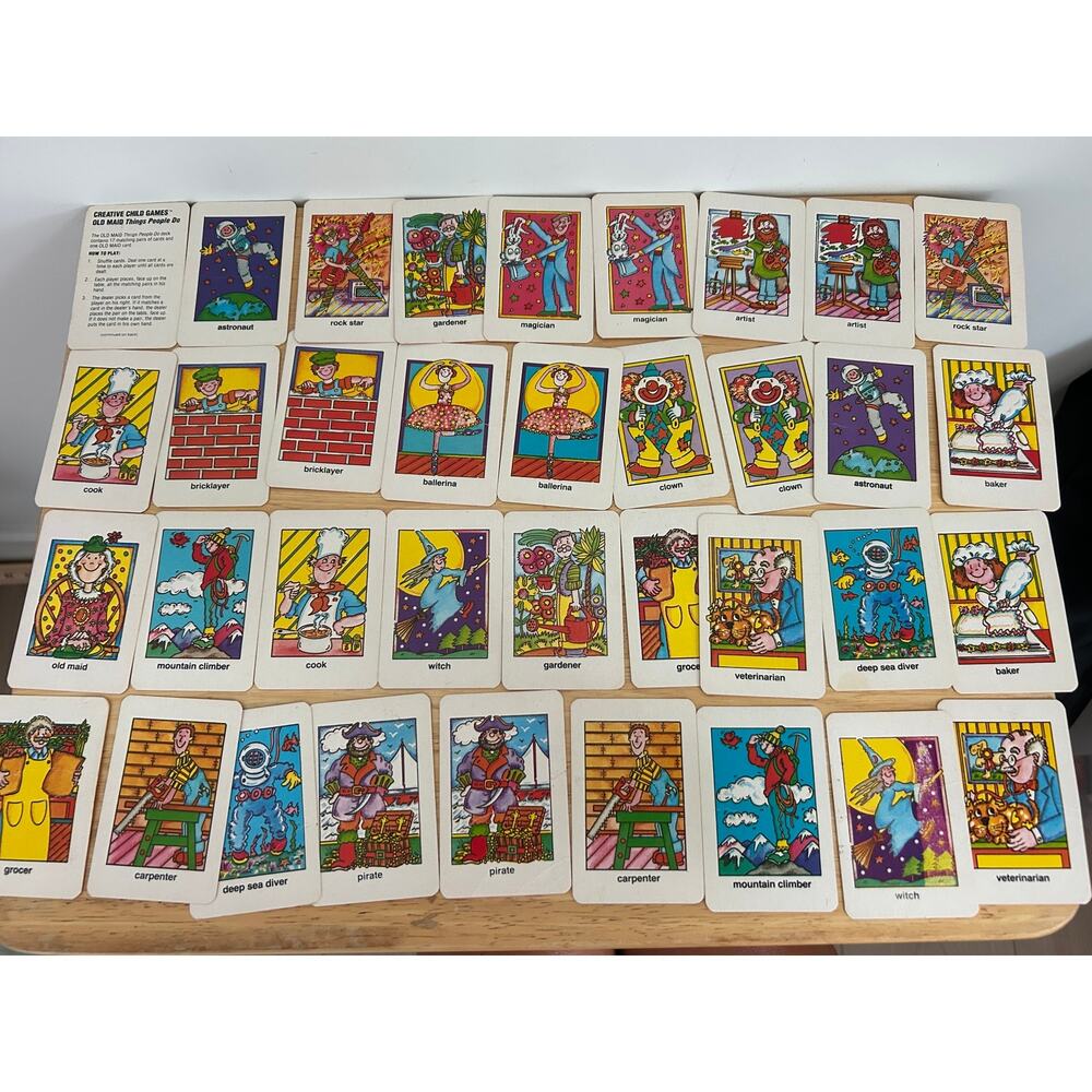 Vintage Creative Child Games Old Maid Card Deck Occupations Theme Complete Set